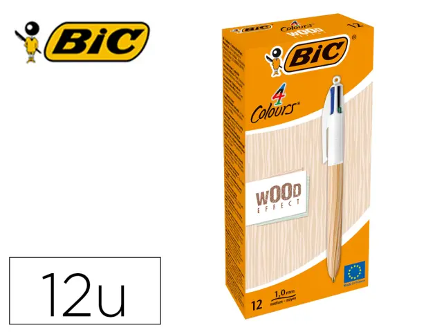 Imagen Boligrafo bic cuatro colores wood caja de 12 unidades colores surtidos