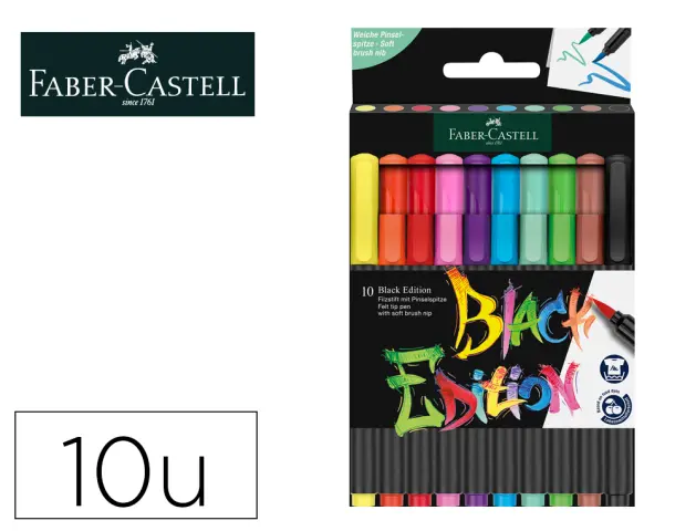 Imagen Rotulador faber castell edicion black punta de pincel caja de 10 unidades colores surtidos