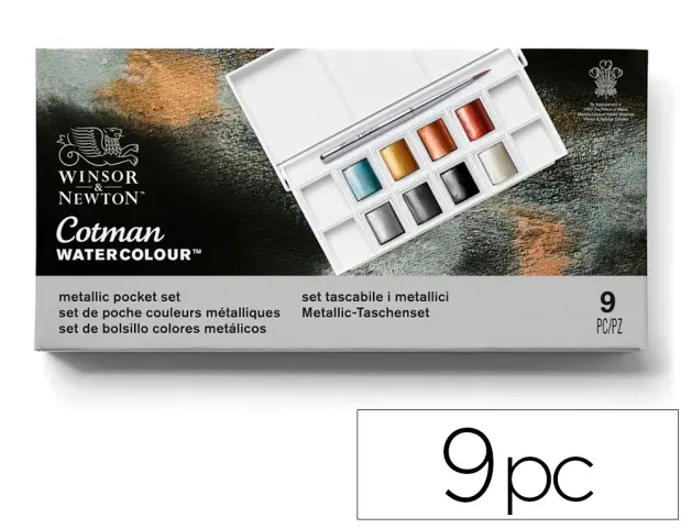 Imagen Acuarela winsor&newton caja metalica bolsillo con 8 colores metalicos + pincel