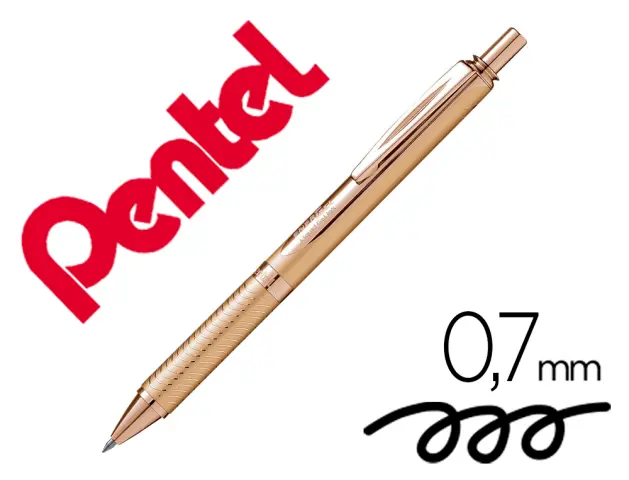 Imagen Boligrafo pentel energel bl407a-x retractil 0,7 mm tinta gel negra cuerpo metalico oro con estuche