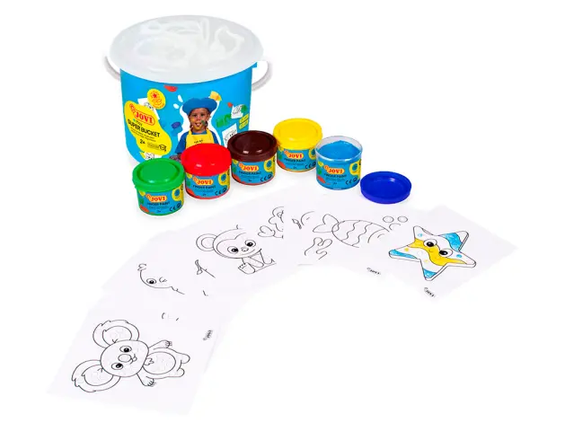 Imagen Pintura a dedos jovi bucket super kit 5 botes 35 ml + 20 plantillas