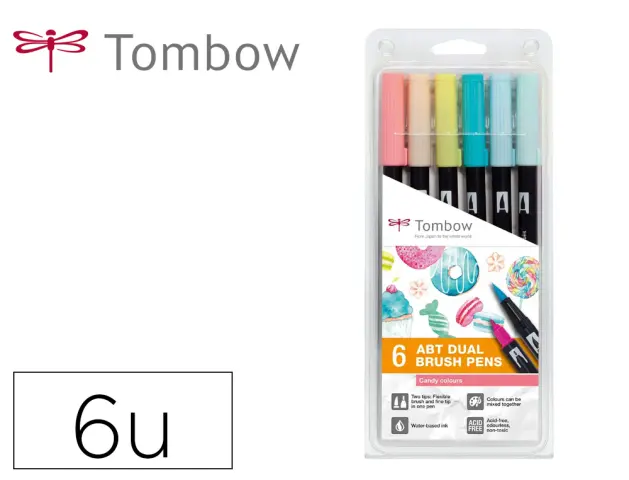 Imagen Rotulador tombow dual brush doble punta pincel gama de grises estuche de 6 unidades