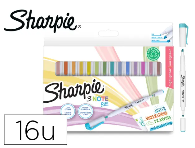 Imagen Rotulador sharpie snote duo blister de 16 unidades colores surtidos