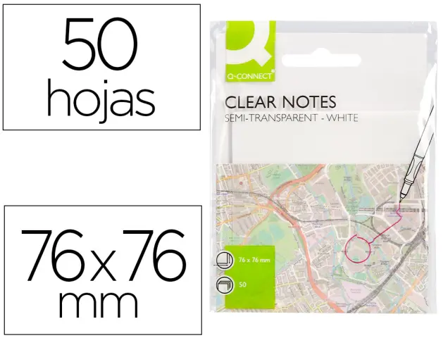 Imagen Bloc de notas adhesivas quita y pon q-connect 76x76 mm removible plastico translucido blanco con 50
