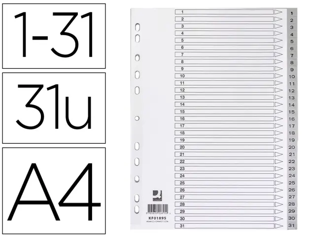 Imagen Separador numerico q-connect plastico 1-31 juego de 31 separadores din a4 multitaladro