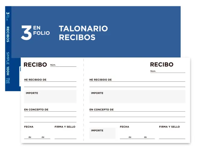 Imagen Talonario liderpapel recibos tres en folio apaisado