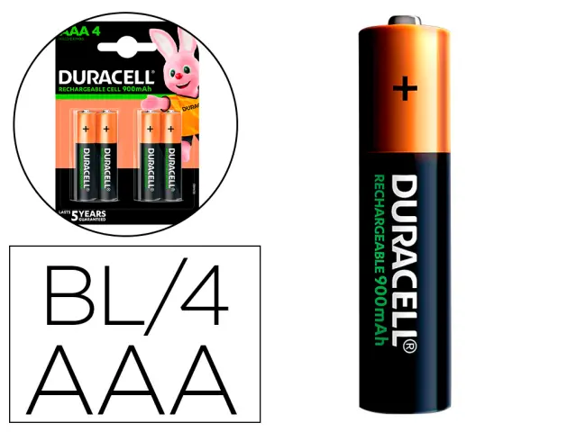 Imagen Pila duracell recargable staycharged aaa 800 mah blister de 4 unidades