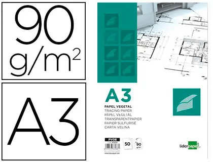 Imagen Bloc papel vegetal liderpapel encolado 297x420mm 50 hojas 90 g/m2