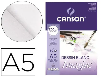 Imagen Bloc dibujo multitecnicas canson imagine din a5 encolado liso 14,8x21 cm 50 hojas 200 gr