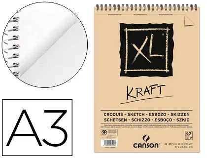 Imagen Bloc dibujo esbozo canson xl kraft din a3 kraft rayado beige espiral 29,7x42 cm 60 hojas 90 gr