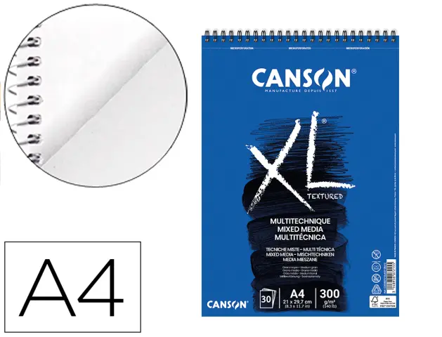 Imagen Bloc dibujo acuarela canson xl mix media grano medio din a4 microperforado espiral 21x29,7 cm 30 hojas 300 gr