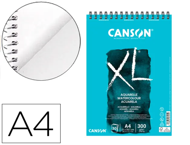 Imagen Bloc dibujo acuarela canson xl aquarelle grano fino din a4 microperforado espiral 21x29,7 cm 30 hojas 300 gr