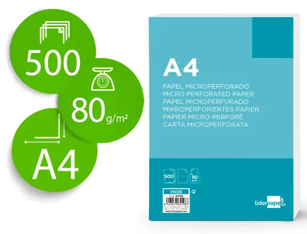 Imagen Papel liderpapel a4 80g/m2 paquete de 500 hojas blanco microperforado en dos partes iguales