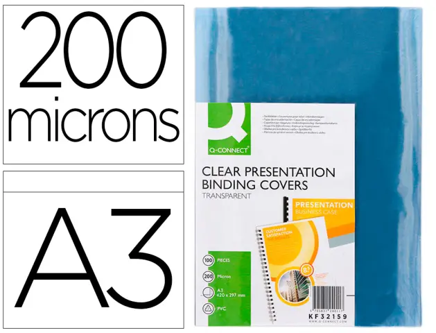 Imagen Tapa de encuadernacion q-connect pvc din a3 incolora 200 mc caja de 100 unidades