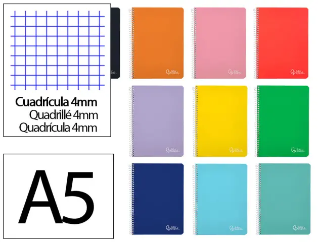 Imagen Cuaderno espiral liderpapel din a5 witty tapa dura 80h 90gr cuadro 4mm con margen colores surtidos